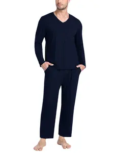 MoFiz Men's Pajamas Plaid Sets Sleepwear Sleep Long Sleeve Shirts and Pants Pajama Set Soft Mens Pjs Lounge Set with Pockets