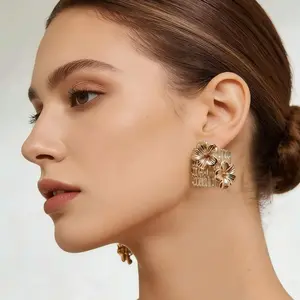 Vintage Retro Elegant Gold Flower Statement Dangle Earrings for Women 14K Gold Plated Baguette Crystal Rhinestone Sparkly Hypoallergenic Nickel Free Wedding Bridal Bridesmaid Party Date Night Daily Wear Holiday Anniversary Birthday Gift for Her Girls