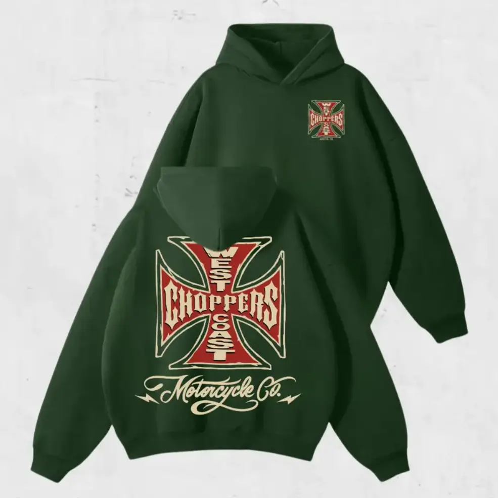 Vintage 90s West Coast Choppers Hoodie, Retro Motorcycle Graphic Sweatshirt, Classic Biker Pullover, Men's Vintage Streetwear Hoodie