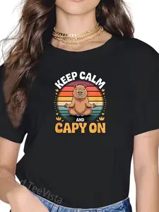 100% Cotton Vintage Capybara Clothing - Keep Calm and Capy On T-Shirt