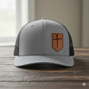 Christian Cross Leather Patch Trucker Hat – Faith-Based Snapback Cap