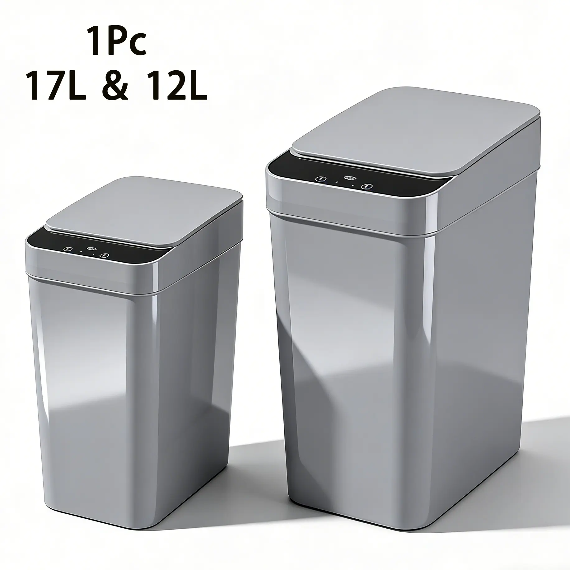 1 Pack 17L/12L Smart Motion Sensor Trash Can, Smart Waste Bin, Hands-Free Wave & Knee Bend Activation, One-Touch Keep-Open Mode, Fast Response, Quiet Close, for Home, 2 AA Batteries Required (Not Included)