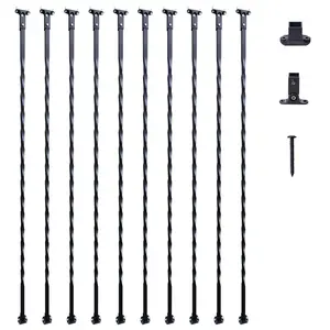 VEVOR Staircase Metal Balusters, 44''x 1/2 Galvanized Steel Decorative Banister Spindles, 10 Pack Deck Baluster with Hollow Twists, Satin Black Spiral Stair Railing with Shoes Screws
