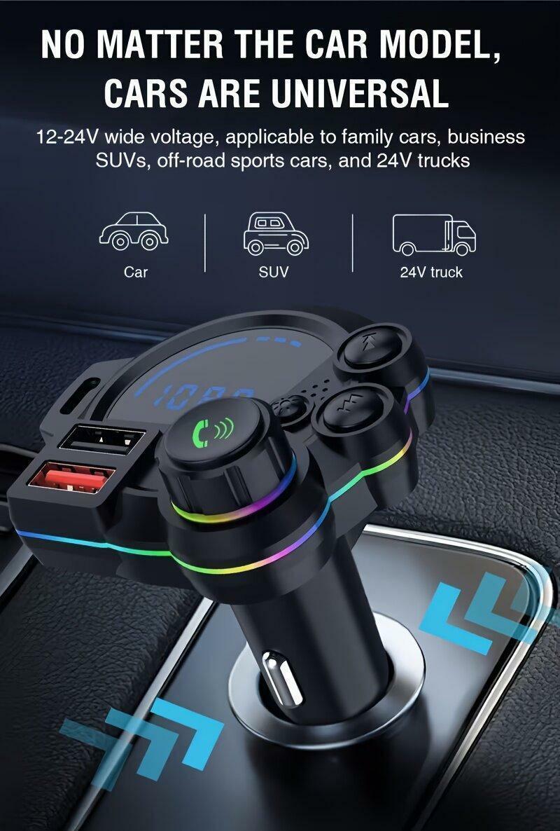 PD 20W USB-C Car Charger & Bluetooth 5.3 FM Transmitter, Wireless MP3 Player, Dual USB Charging Ports, HiFi Lossless Music, Hands-Free Calling, RGB LED Display, TF Card Support, Car Accessories