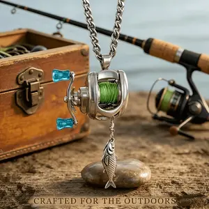 Mini Fishing Reel Necklace, Rotating Handle Spinning Reel Pendant Keychain, Backpack Charm, Keychain for Fishermen