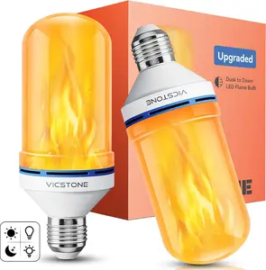 Dusk to Dawn LED Flame Light Bulbs Outdoor, 4 Modes E26 Flickering Light Bulbs with Upside Down Effect, Fire Bulb for Halloween Christmas Patio Porch Party Home Indoor Decorations - 2