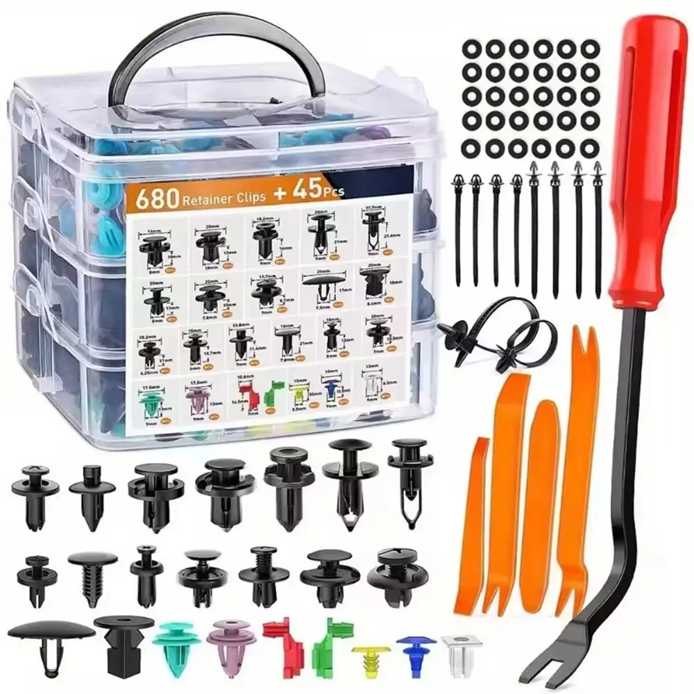 725pcs Auto Fastener Clips Car Body Push Retainer Pin Rivet Bumper Door Trim Panel Retainer Fastener Kit Auto Removal Tool，Automotive Push Fasteners And Automotive Fastener  Mudguards, Rivet StrapsFastener Removers