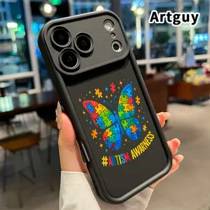 Phone Case for iphone 17 Pro Max 16 Plus 15 14 13 12 11 XR Air E Autism Puzzle Butterfly Pattern Soft Matte TPU Armor Lens Protection Rugged Phone Back Cover for Boy
