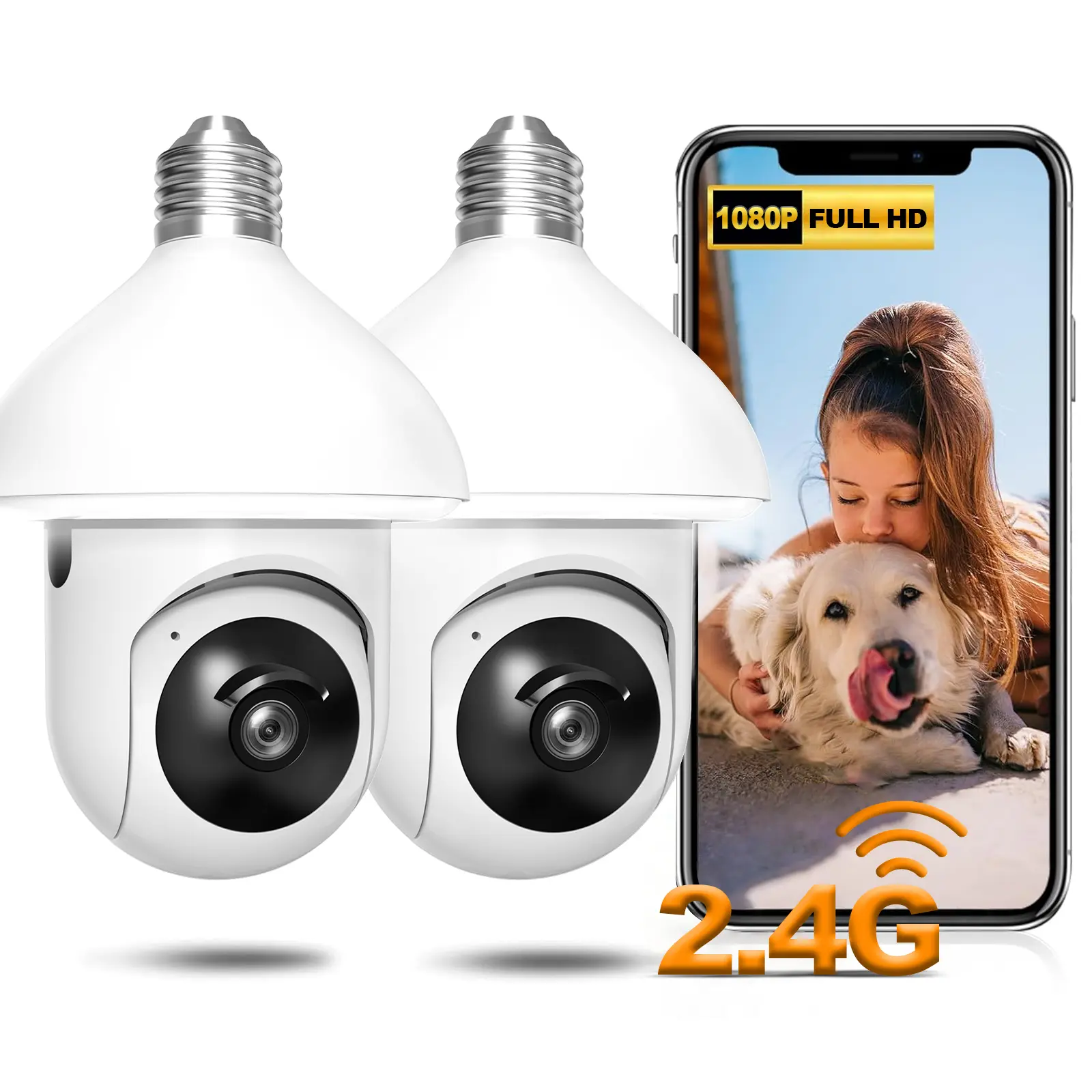 Smart AI Light Bulb Camera Light And Camera 2-in-1 With 911 Alarm Monitoring Full Color Night Vision  355° Pan Tilt Rotation Easy Installation Motion Detection Two-Way Audio 5G/2.4G Dual-WiFi US Local Cloud Cord Safety Socket