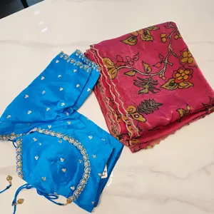 Beautiful Pink Crape silk Saree With Cutwork Border and Jacket Style blouse
