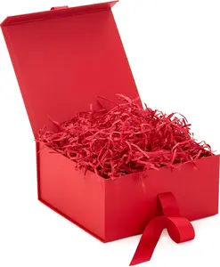 Medium Gift Boxes with Bow and Shredded Paper Fill (Red 8 inch Box) for Birthdays, Graduations, Anniversaries, Christmas, Valentine's Day, All Occasion