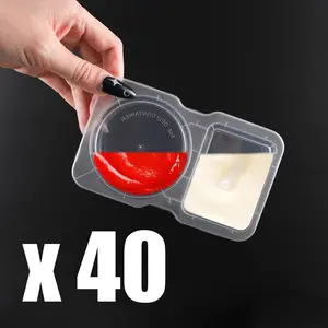 40 Pack Double Layer Reusable Snack Containers with Lids 2 Compartments Plastic Condiment Boxes for Meal Prep Snacks Sauces Dips Camping Travel Picnic Takeaway Safe Stackable Food Storage