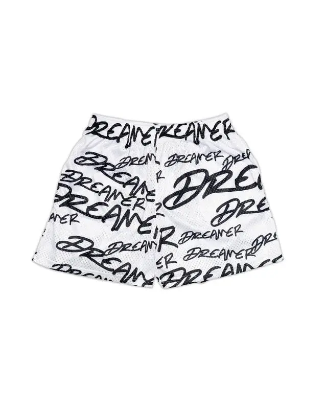 Dreamer Shorts – White, Breathable Athletic Mesh Shorts, Lightweight Quick-Dry Sportswear, Unisex Casual Streetwear Shorts, Gym & Workout Shorts, Trendy Y2K Retro Style, Comfortable Fit for Men & Women, Perfect Gift for Active Lifestyles