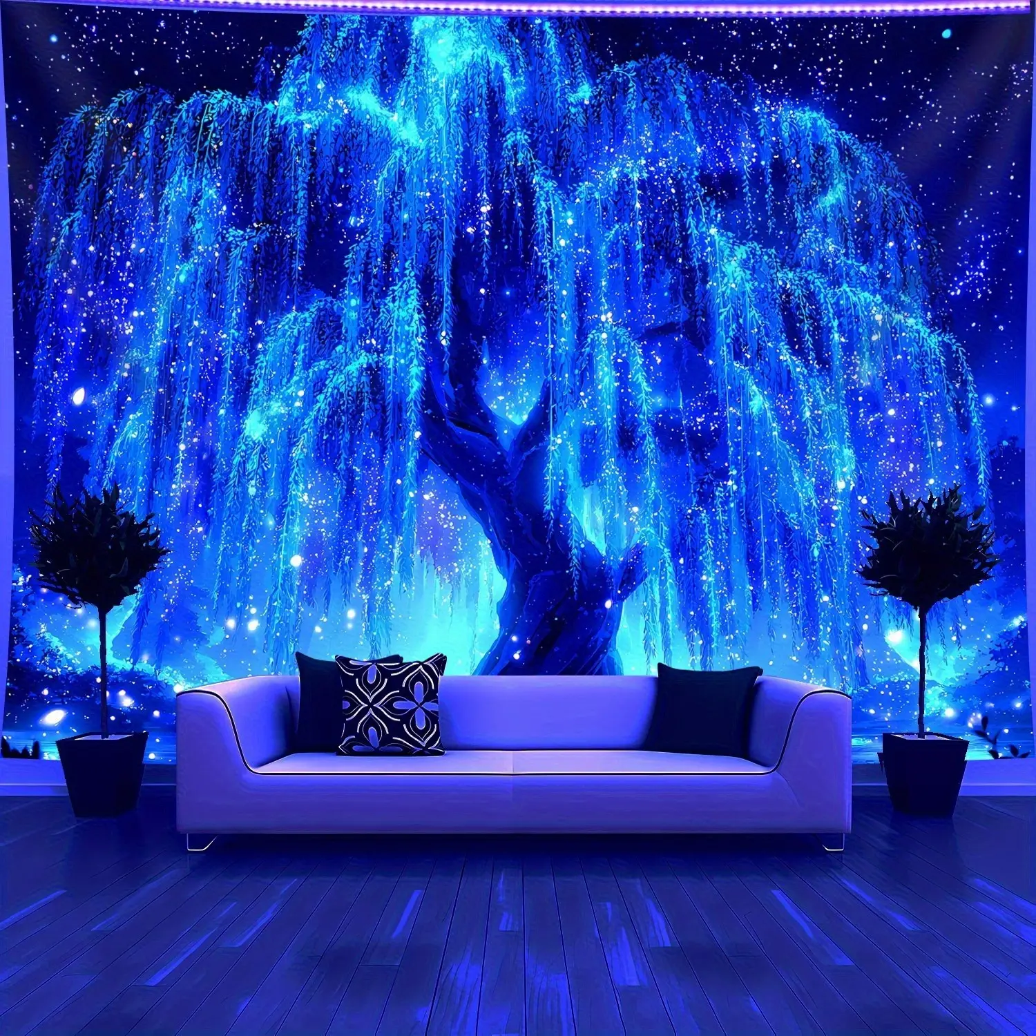 Star-Shaped Life Tree Fluorescent Tapestry, Large Decorative Retro Hanging Fabric, Indoor Gift Wall Decoration for Bedrooms, Living Rooms, Suitable for Fluorescent Light Settings