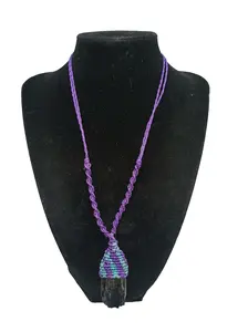 Black Onyx Macrame Hand-Woven Necklace for Protection and Strength