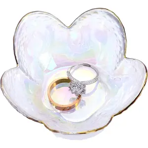 Flower Shape Ring Dish  Tray Organizer, Glass Accent Tray for , Small Decorative Trinket Dish,   White