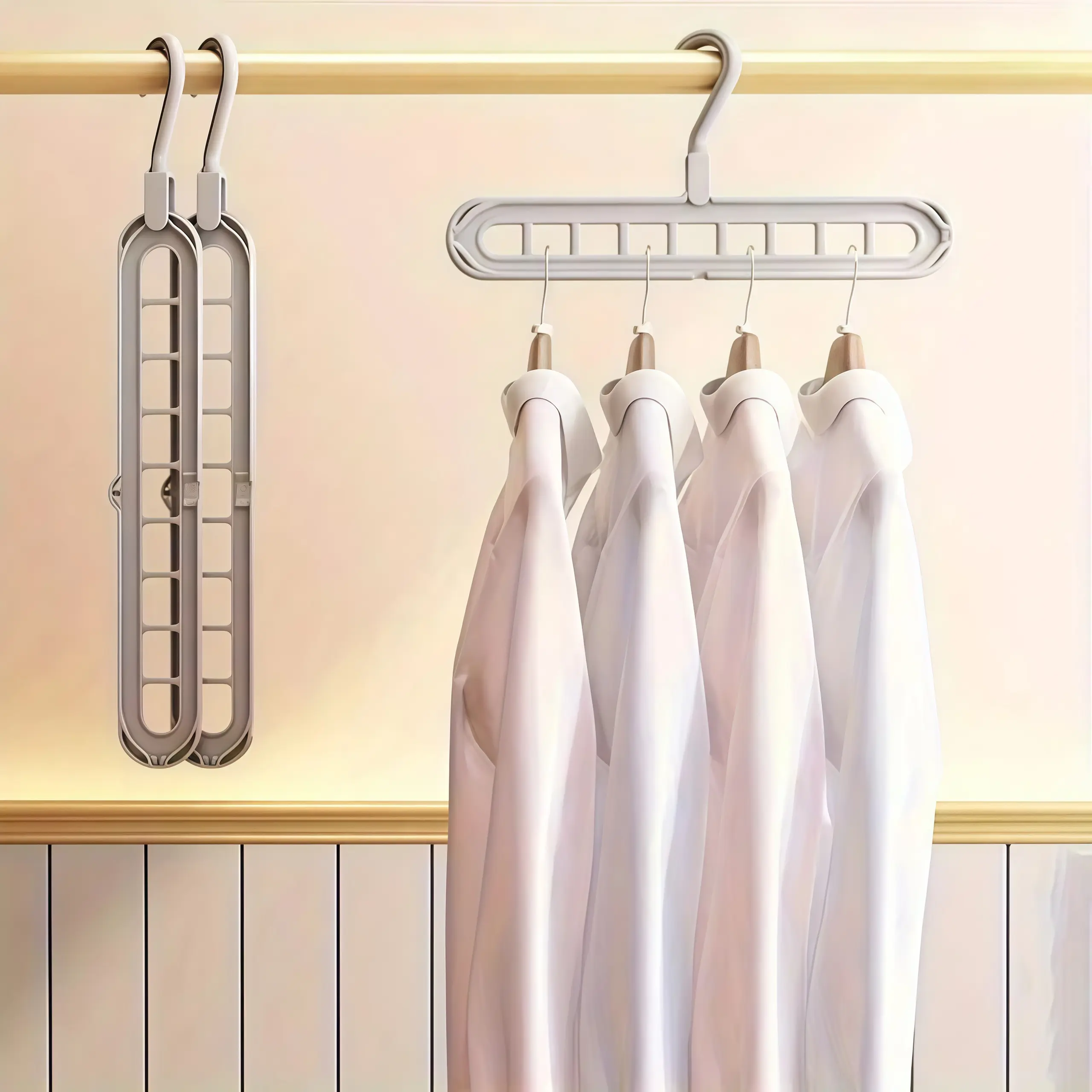 3-Set 9-Hole Hanging Organisers - Non-Slip Heavy-Duty Foldable Multi-Layer Wardrobe Space Saver, Customizable Closet Organization Hangers & Pegs for Bedroom, Toilet, Balcony Wall Hanging Storage