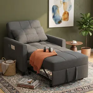 Adjustable 3 In 1 Sleeper Sofa Chair Bed, Pull Out Convertible Folding Lounge Recliner Sofa, Adjustable Backrest Guest Bed, Multi-Functional Single Sofa Couch for Living Room Bedroom Office Small Space Apartment Dormitory