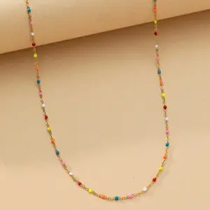 Rainbow Beads Necklace - Vibrant Colorful Beads on Stylish Gold Chain for Everyday Wear - Snack