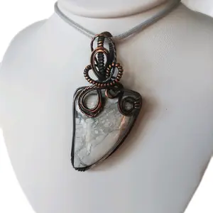 Howlite Wire Wrapped Pendant in Copper Aged in Liver of Sulfur - Handmade Jewelry for Women