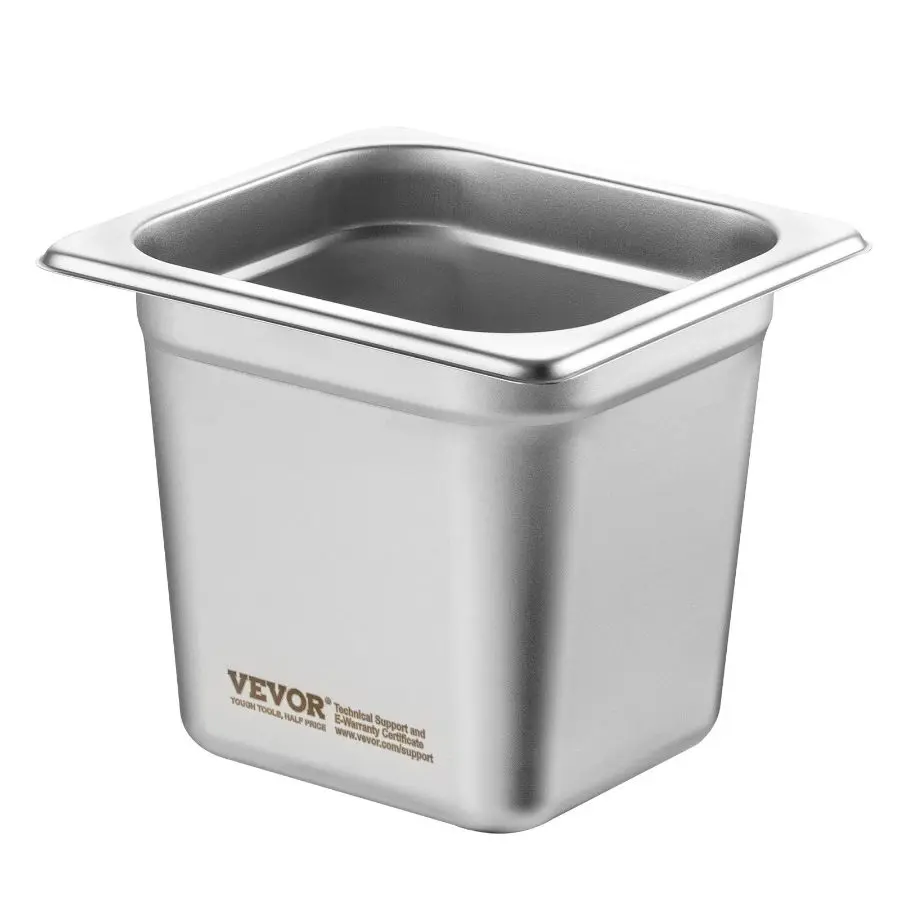 VEVOR 6 Pack Hotel Pans, 1/6 Size Anti-Jam Steam Pan, 0.8mm Thick Stainless Steel Restaurant Steam Table Pan, 6-Inch Deep Commercial Table Pan, Catering Storage Food Pan, for Industrial Scientific