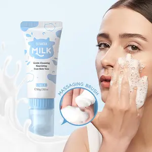 Amino Acid Milk Foam Facial Cleanser with Massage Brush Gentle Pore Cleansing Hydrating and Moisturizing Face Wash for All Skin Types