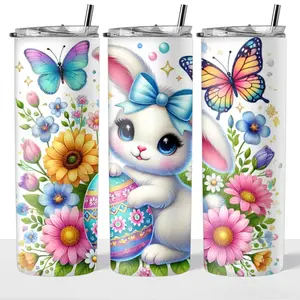 Easter Bunny 20oz Steel Insulated Tumbler with Clear Lid and Reusable Straw - Flasks, Drinkware