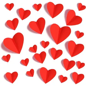 60 count Valentines-Day-Wall-Decorations,  Heart Valentine Wall Stickers,  Wall , for Wedding Anniversary Party Bedroom  Office School Decor, 4 Different Sizes Red