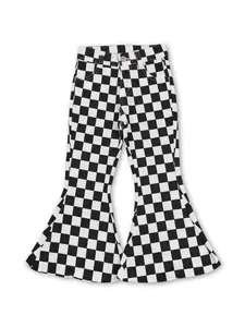Kids Black & White Check Denim Bellbottom Jeans
