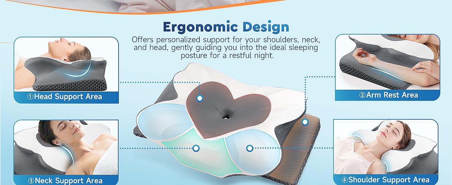 Cooling Memory Neck Pillow, Adjustable Ergonomic Memory Foam Cervical Support, Double-Sided Contoured Neck Support Pillow with Zoned Design, Extra-Large Armrest & Shoulder Support for Side, Stomach and Back Sleepers, CertiPUR-US Certified, Best Gift Cooling Memory Neck Pillow, Adjustable Ergonomic Memory Foam Cervical Support, Double-Sided Contoured Neck Support Pillow with Zoned Design, Extra-Large Armrest & Shoulder Support for Side, Stomach and Back Sleepers, CertiPUR-US Certified, Best Gift