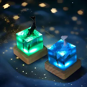 Best Selling* Micro Landscape Ocean Whale Night Light Trendy Birthday Gift Home Decoration Desktop Living Room Resin Ornament