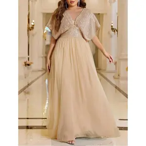 V-neck Batwing Sleeve Dress Black Elegant Formal Evening Gown