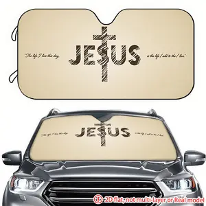 1pc JESUS cross pattern car sunshade 2D high-definition printing, car sunshade effectively blocks sunlight, suitable for decorating the front windshield of General Motors, trucks, and RVs