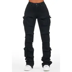Alliyah Black Cargo Super Stacked Jean