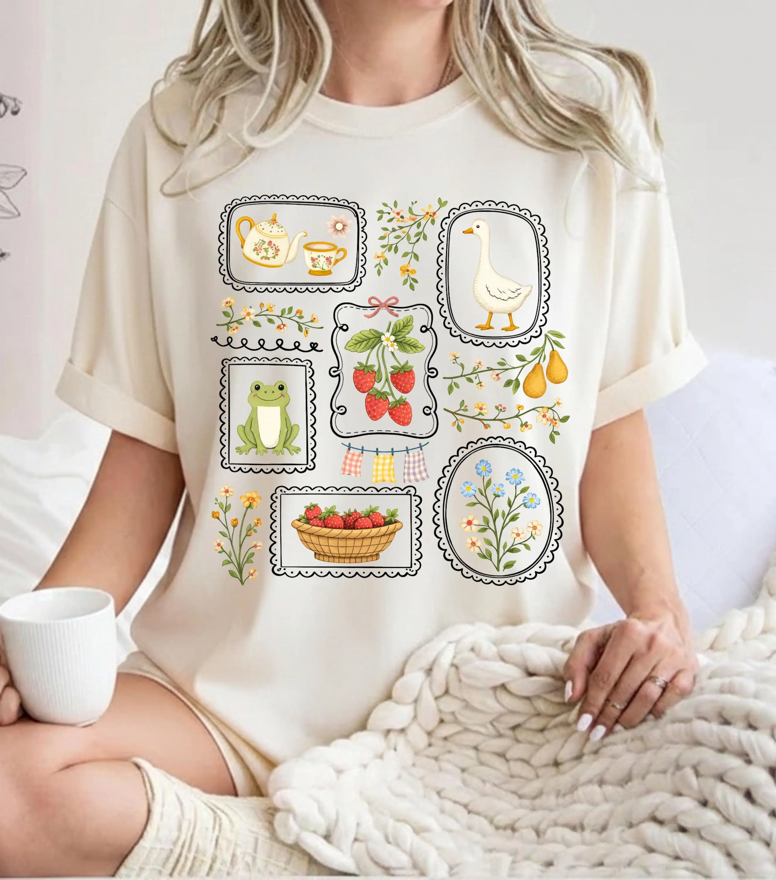 Comfort Colors Cottagecore Shirt, Gardening Shirt, Goose Shirt, Summer Spring TShirt, Gift for Her, Frog Tee, Mother gift