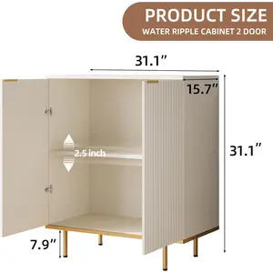 Fluted Sideboard Cabinet, Buffets & Sideboards, 2 Door Design, Elegant White Sideboard - Acceent Cabinet Ideal for Dining Room and Kitchen Storage 31.4 INCH