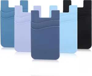 Phone Wallet Stick on,5Pack Phone Card Holder for  of Phone Case, Sticky Credit Card Holder for Cell Phone Double Pocket Sticker All SmartphonesNavy,Sierra,Pastel,Blue,Black