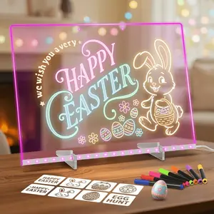7-Color Glowing Magic Drawing Board for Kids - Reusable Acrylic Doodle Pad with Pens | Easy to Clean Easter Gift for Boys & Girls
