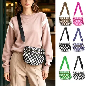 Trendy Checkered Crossbody Bag for Women, Adjustable Strap Waist Fanny Pack, Multi-Pocket Chest Bag for Daily Travel