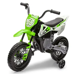 【Christmas Gift】Green 12V Electric Dirt Bike For Kids Ages 3 Plus With Rear Wheel Drive Two 25W Motors Training Wheels Soft Start Spring Suspension And Durable Metal Frame Green