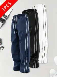 summervibes 3-pack men’s spring/autumn outdoor quick-dry casual athletic pants, loose straight fit, side stripe design