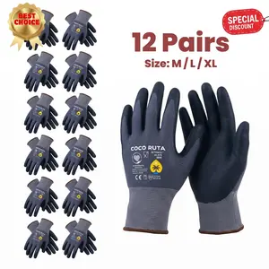 12 Pares Guantes Para Trabajo - Coco Ruta Foam Work For Men - Enhanced Grip Nitrile Gloves Coated