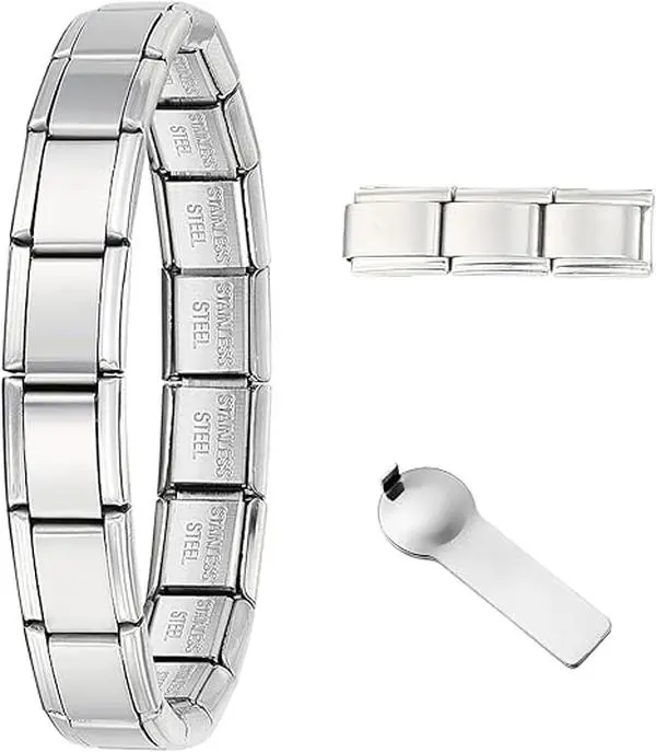 Halloween Fall Gift 9mm Italian Charm Bracelet Starter Set, Stainless Steel Classic Link Bracelet for Women Men, Adjustable 6.75-8 inch, 18+3 Links with Connector Tool – Multiple Colors