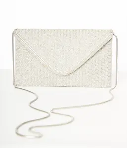Silver Beaded Evening Envelope Clutch