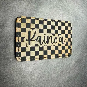 Leather Dark Brown Checkered Print Velcro Name Patch - personalized name 3x2 inch patch