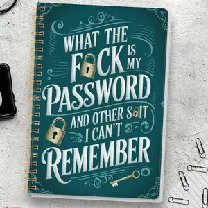 Fun Password Notebook with Lock Icon and Fun Security Phrases, Spiral Bound Minimalist Password and Address Book, Internet Password Diary