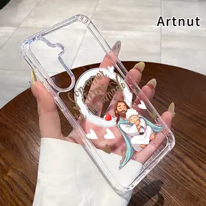 Magnetic Phone Case Supports Wireless Charging Case for Samsung Galaxy S26 Edge S23 Ultra S24 Plus FE S25 S22+ Eternal Love Pattern Non-Yellowing Shockproof Clear Slim Protective Softcase Transparent Acrylic Large Hole Cover