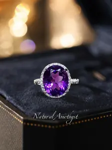 S925 Sterling Silver Natural Amethyst Ring, Fashion Jewelry for Party, Daily Clothing Decor, Trendy All-match & Exquisite Jewelry for Birthday Gift