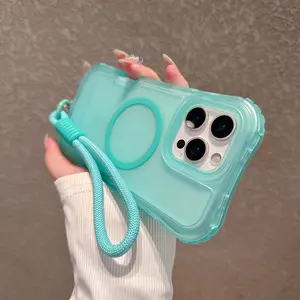 Matte Clear Phone Case For iPhone 16 16E 17 Air 15 14 13 12 11 Pro Max 16 Plus Luxury Wrist Strap Lanyard Magnetic Protection Shockproof Back Cover Protector Accessories