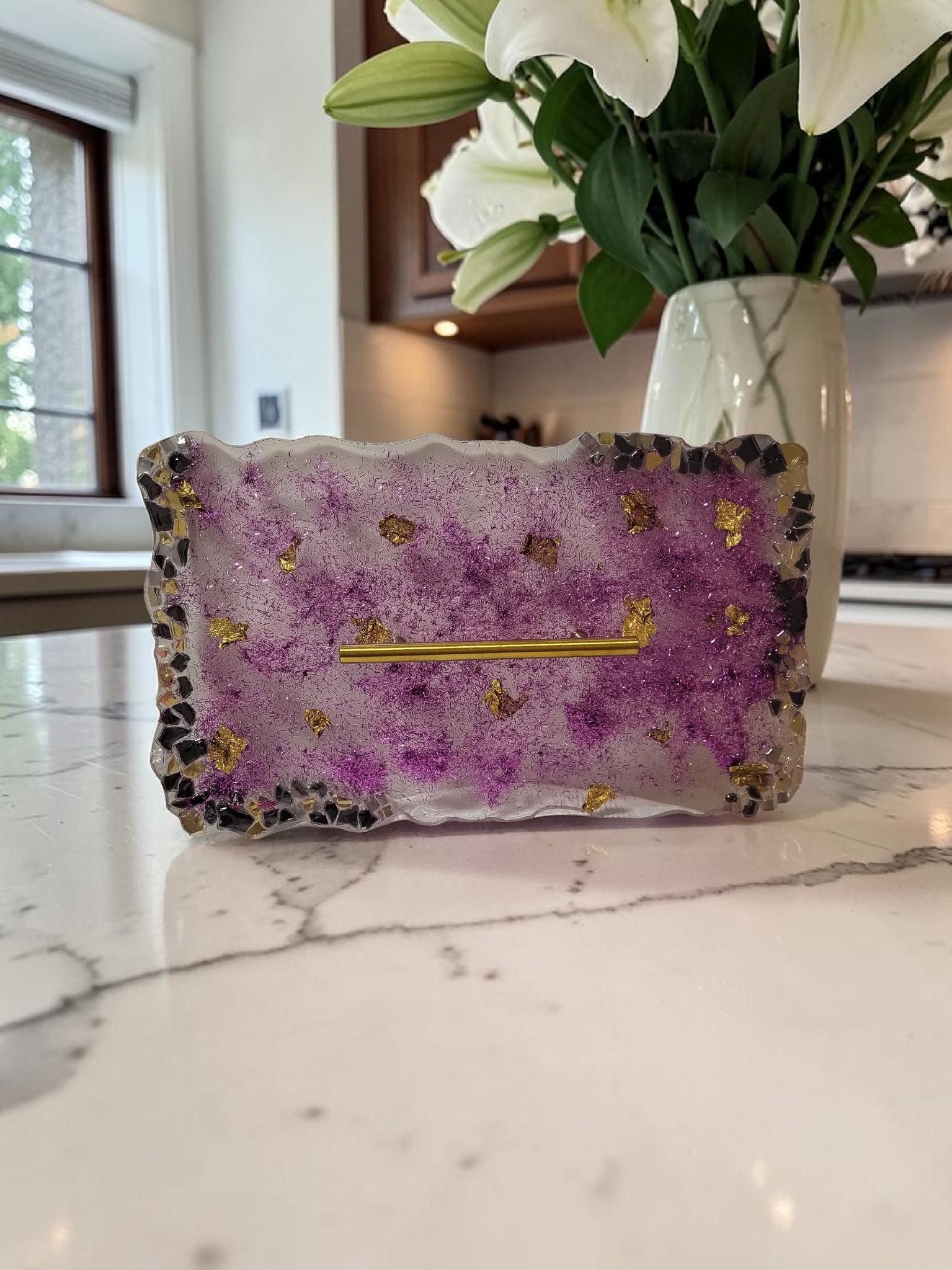 Home Decor 3D crystallized Purple and Gold Colored tray